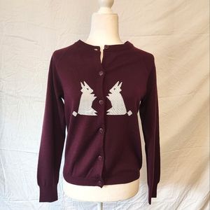 RARE Le Mont St. Michel Burgundy Wool Cardigan Size Small